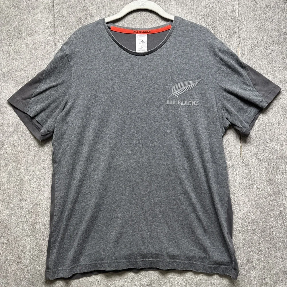 Adidas All Blacks Rugby‎ Shirt XL Gray Performance T-Shirt Team Logo Athletic